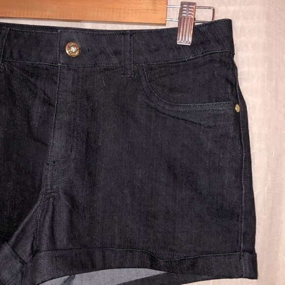 Sofia 8 Black Cuffed Stretch High Rise Denim Shorts - Picture 5 of 14